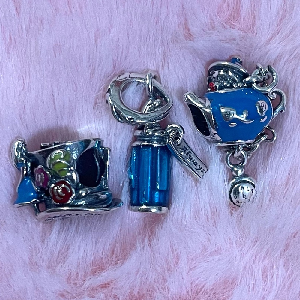 3 Charm 925 Sterling Silver Disney Alice In Wonderland Bead Collection Compatibl